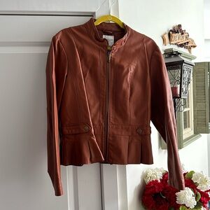 OSO Faux British Tan Leather Peplum Jacket Size XL